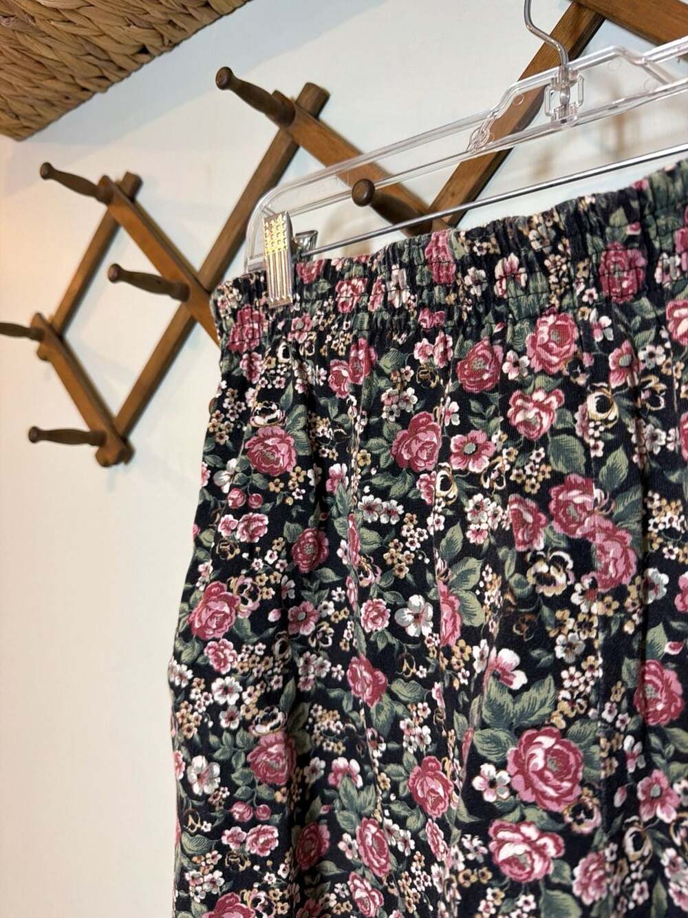 New Look Black High Waist Floral Shorts with Pink Roses